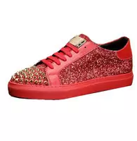 philipp plein leather low trainers rivets rouge cuir